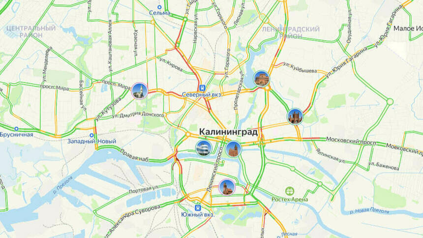 Ситуация — 5 баллов: карта пробок в Калининграде на утро четверга - Новости Калининграда | Скриншот сервиса «Яндекс. Карты»