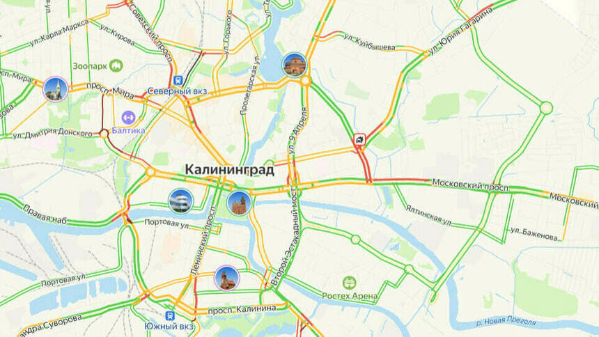 Одна авария: карта пробок в Калининграде на утро пятницы - Новости Калининграда | Скриншот сервиса «Яндекс. Карты»