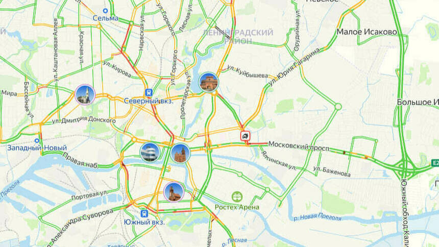 Одна авария: карта пробок в Калининграде на утро пятницы - Новости Калининграда | Скриншот сервиса «Яндекс. Карты»