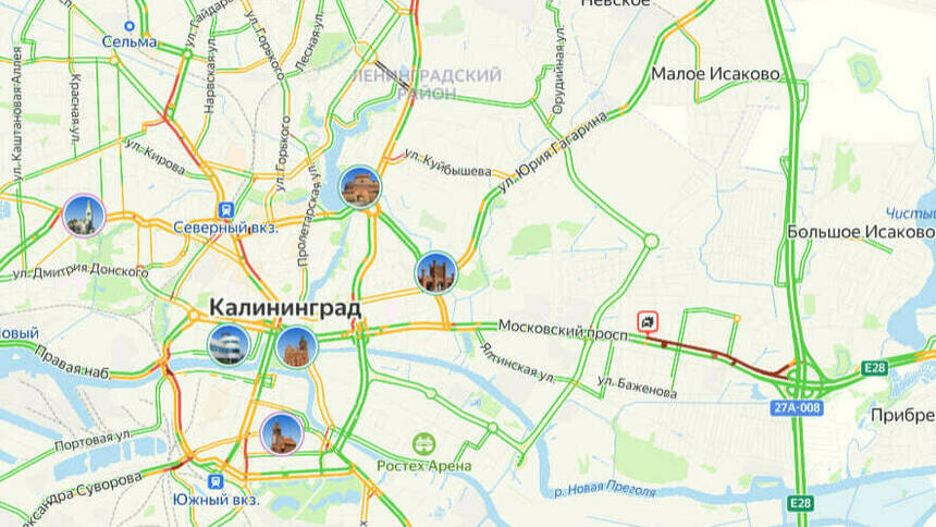 Одна авария: карта пробок в Калининграде на утро понедельника - Новости Калининграда | Скриншот сервиса «Яндекс. Карты»