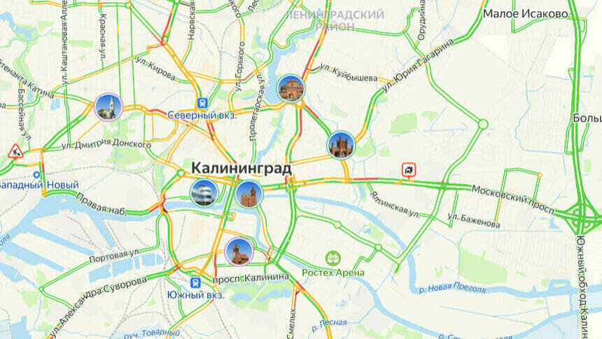 Одна авария: карта пробок в Калининграде на утро среды - Новости Калининграда | Скриншот сервиса «Яндекс. Карты»