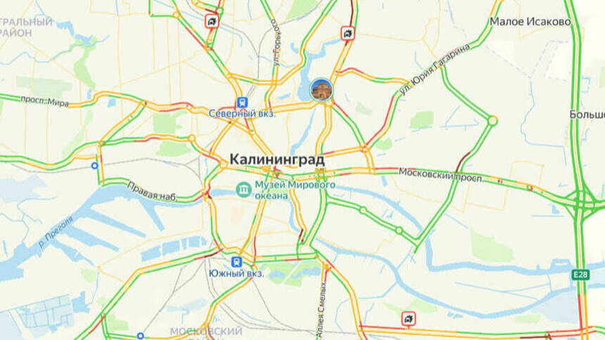 3 аварии: карта пробок в Калининграде на утро среды - Новости Калининграда | Скриншот сервиса «Яндекс. Карты»