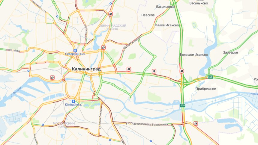 «Жесть, страшно садиться за руль»: на калининградских дорогах утром во вторник произошло 12 аварий - Новости Калининграда | Скриншот сервиса  «Яндекс.Карты»