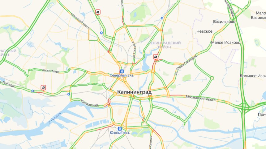 В Калининграде утром в четверг собрались пробки    - Новости Калининграда | Скриншот сервиса «Яндекс. Карты»
