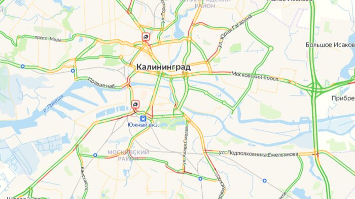 Карта калининградских пробок: где тяжело проехать утром в пятницу (фото) - Новости Калининграда | Скриншот сервиса «Яндекс. Карты»
