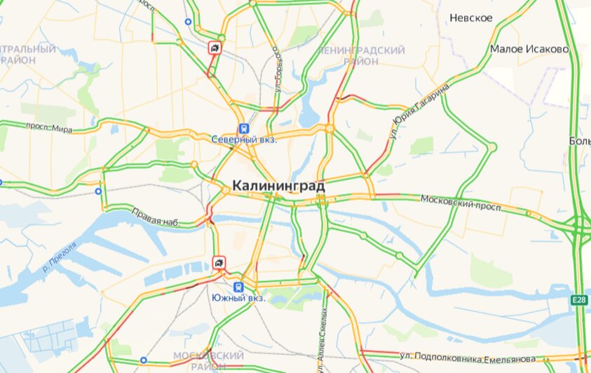 Три ДТП: калининградские автомобилисты утром в среду встали в пробках     - Новости Калининграда | Скриншоты сервиса «Яндекс. Карты»