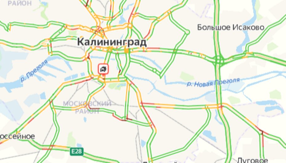 Два ДТП: Калининград утром в четверг встал в пробках - Новости Калининграда | Скриншоты сервиса «Яндекс. Карты»