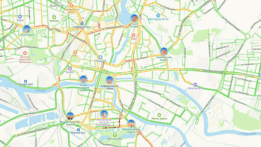 3 ДТП: где калининградцы вечером в субботу встали в пробках - Новости Калининграда | Скриншот сервиса «Яндекс.Карты»