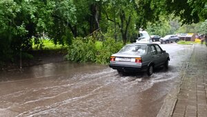 Разметки не видно, волны подобрались к газону: сильный ливень превратил калининградские дороги в реки (видео) 